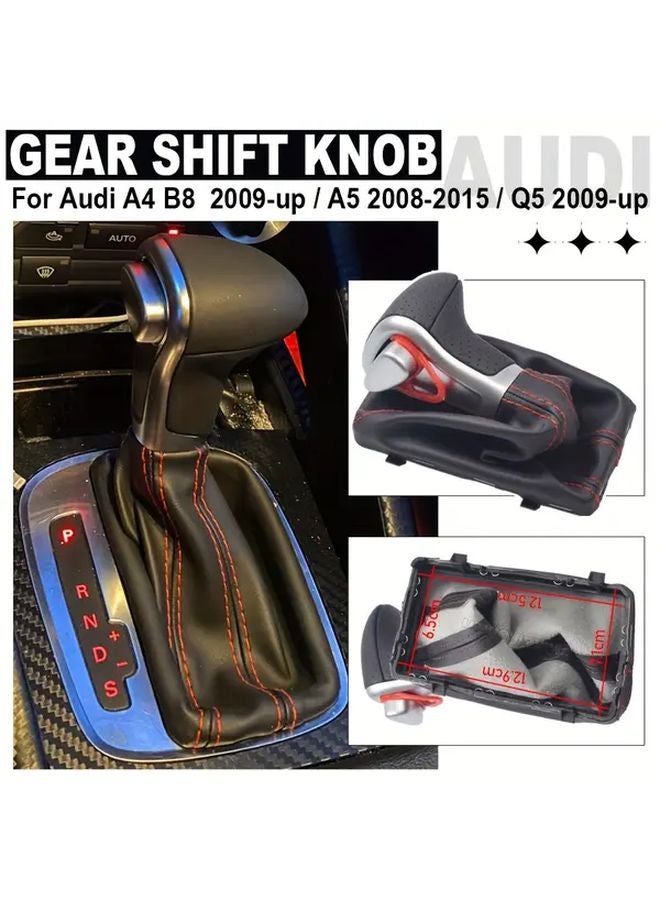 Black Leather Red Line Manual Gear Shift Knob For Audi A3 A4 A5 A6 Q5 B8 C6 - Image 1